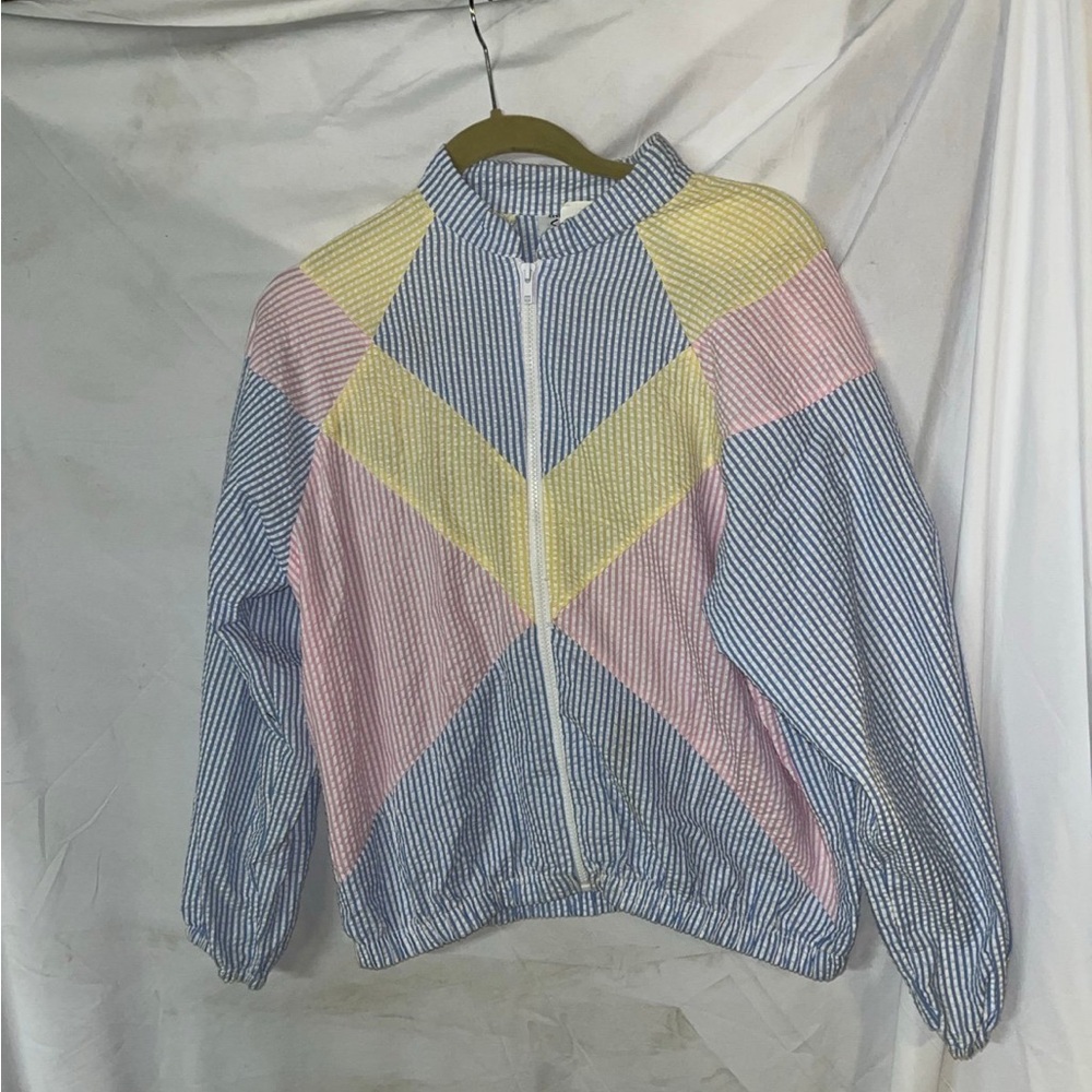 Striped Colorblock Windbreaker Jacket - Pastel Blue, Pink & Yellow